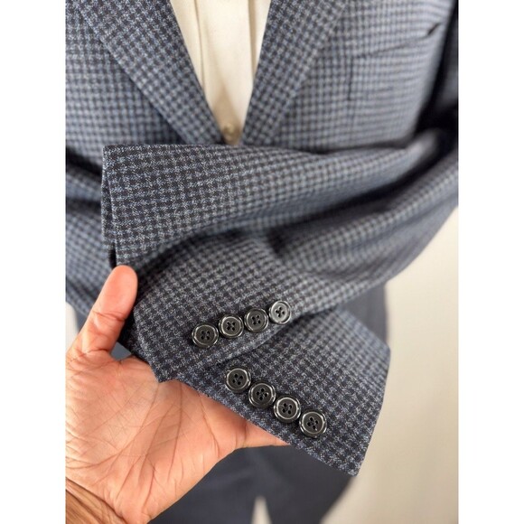 Ermenegildo Zegna Men Blazer Blue Houndstooth Sport Coat Wool Classic Jacket 44 - Picture 9 of 13